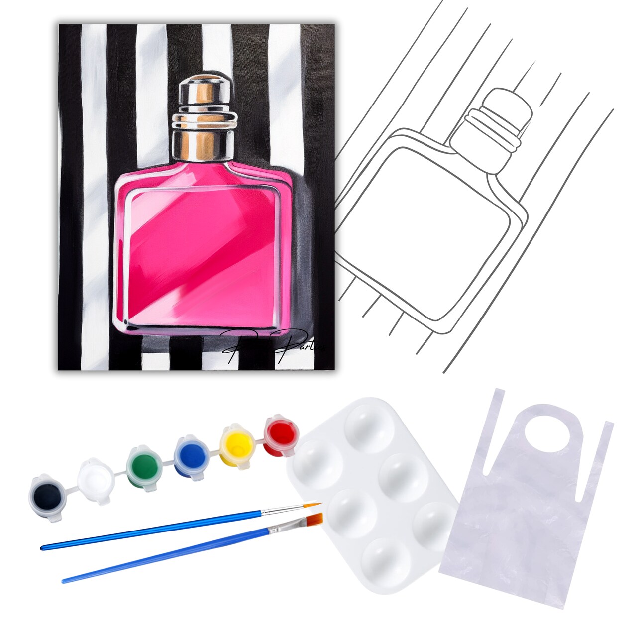 "Pink Perfume" DIY Canvas Art Kit, Adult Beginner, Acrylic Paint Size 11x14 inch
